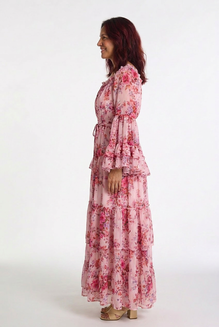 Dorvelli | Women's Maxi Dress – Bohemian Floral Print Tie
