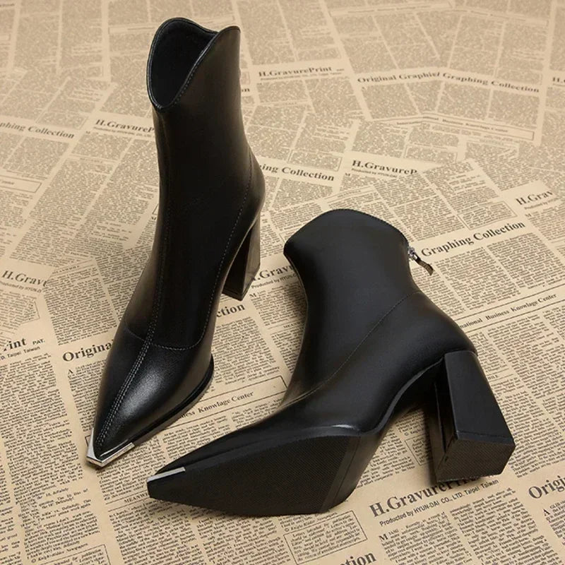 Dorvelli | Women’s Ankle Boots – Pointed-Toe Block Heel