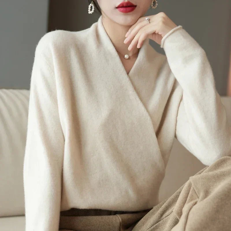 Dorvelli | Women’s Wrap Jumper – V-Neck Knitted Top