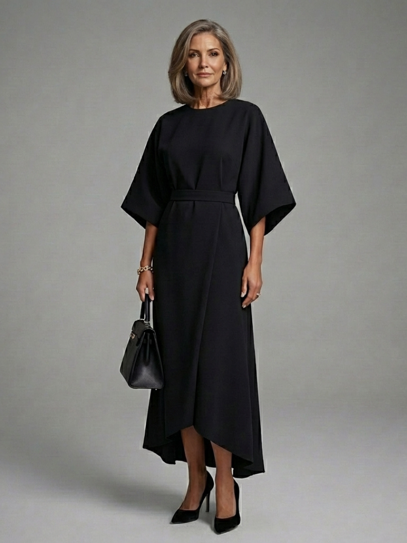 Dorvelli | Women's Midi Dress – Waist Defined Cape Sleeve