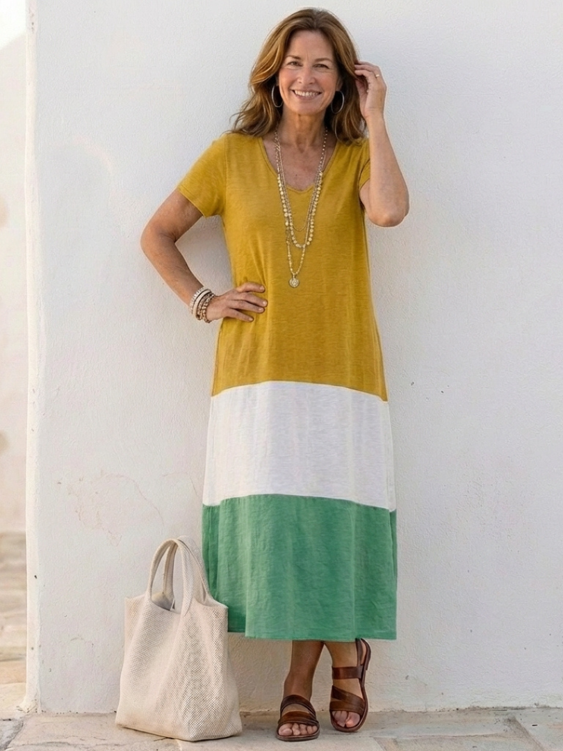 Dorvelli | Women's Midi Dress – Sleeve Color Block Neck