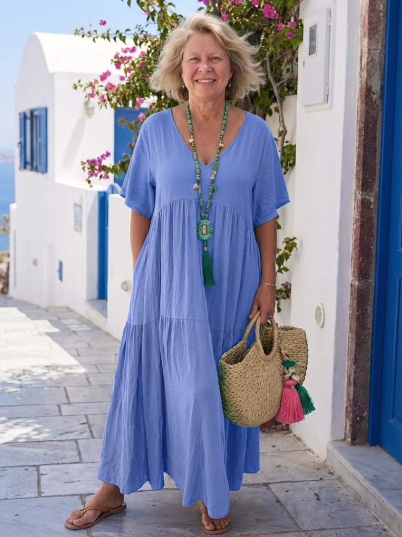 Dorvelli | Women's Maxi Dress – Sleeve Tiered Blue