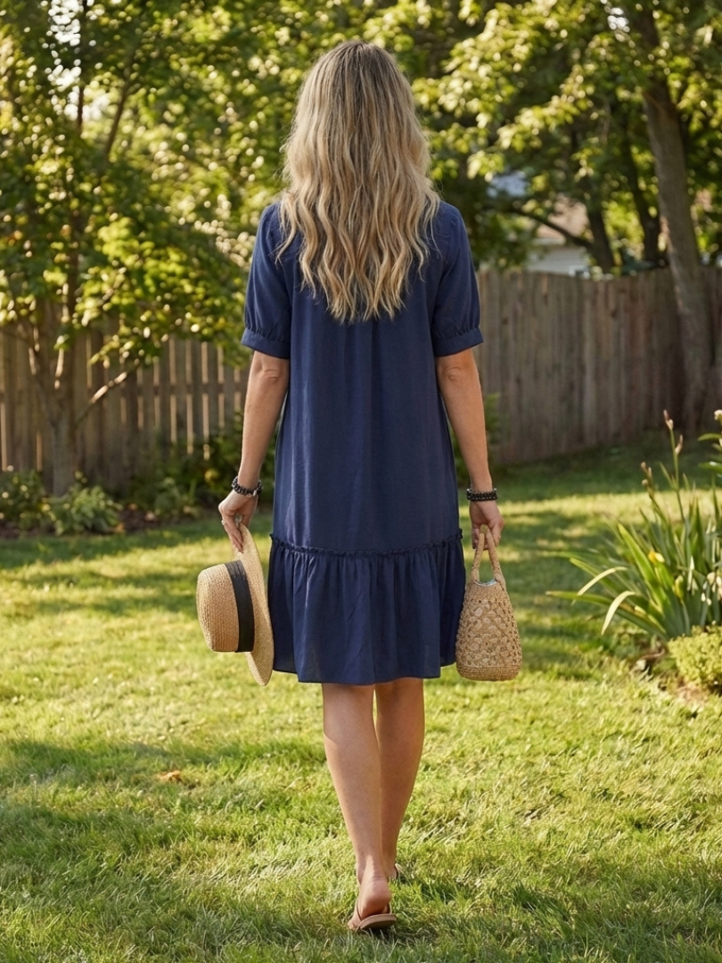 Dorvelli | Women's Midi Dress – Sleeve Button Front Ruffle