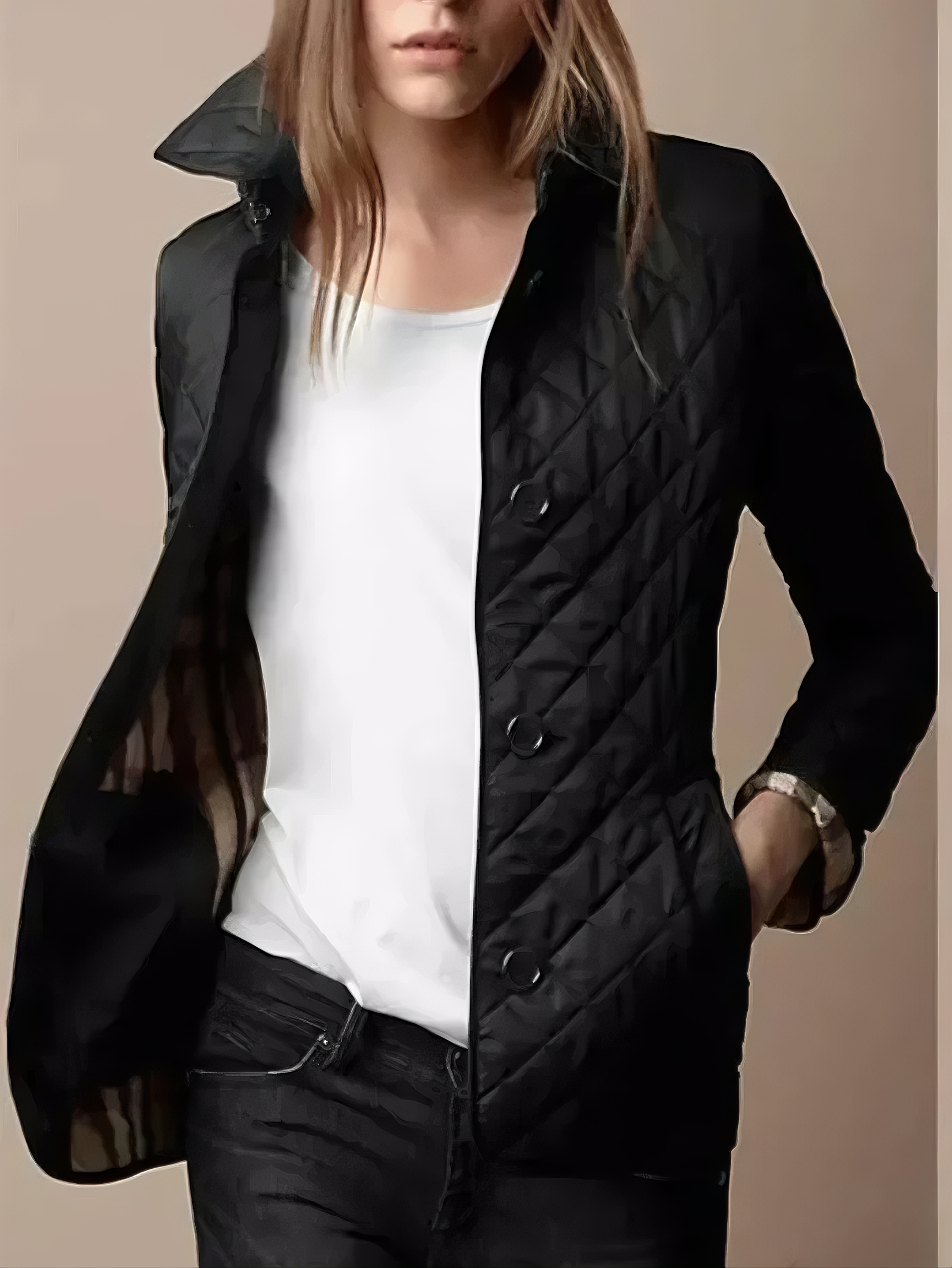 Dorvelli | Women’s Quilted Jacket – Button-Front Collared Coat