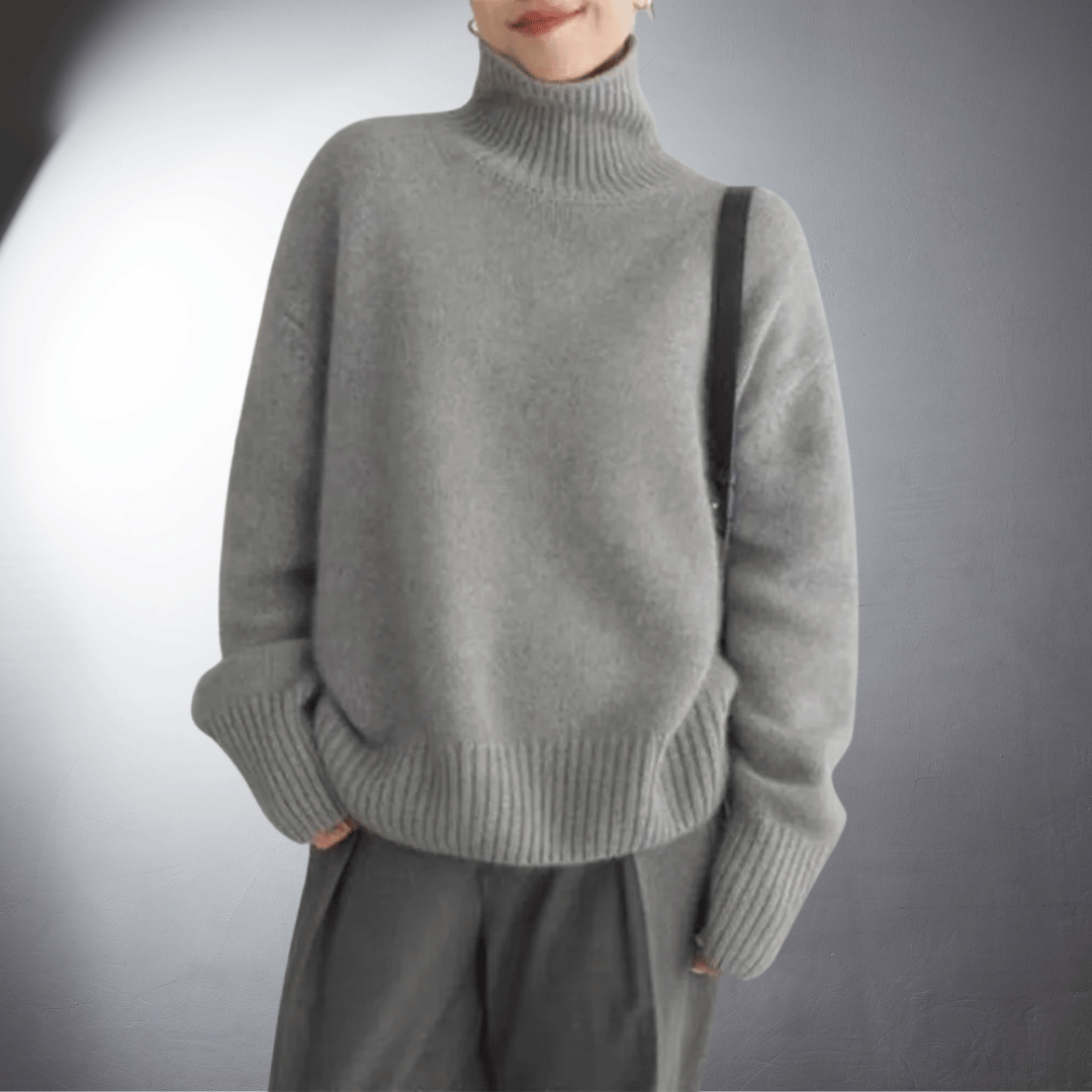 Adeline Turtleneck Knit Jumper – Fold-Over Roll Neck Long Sleeve Pullover