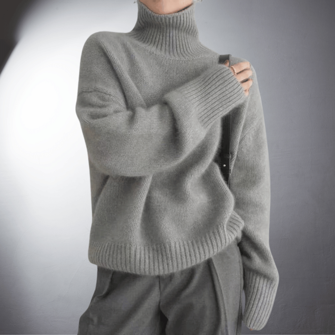 Adeline Turtleneck Knit Jumper – Fold-Over Roll Neck Long Sleeve Pullover