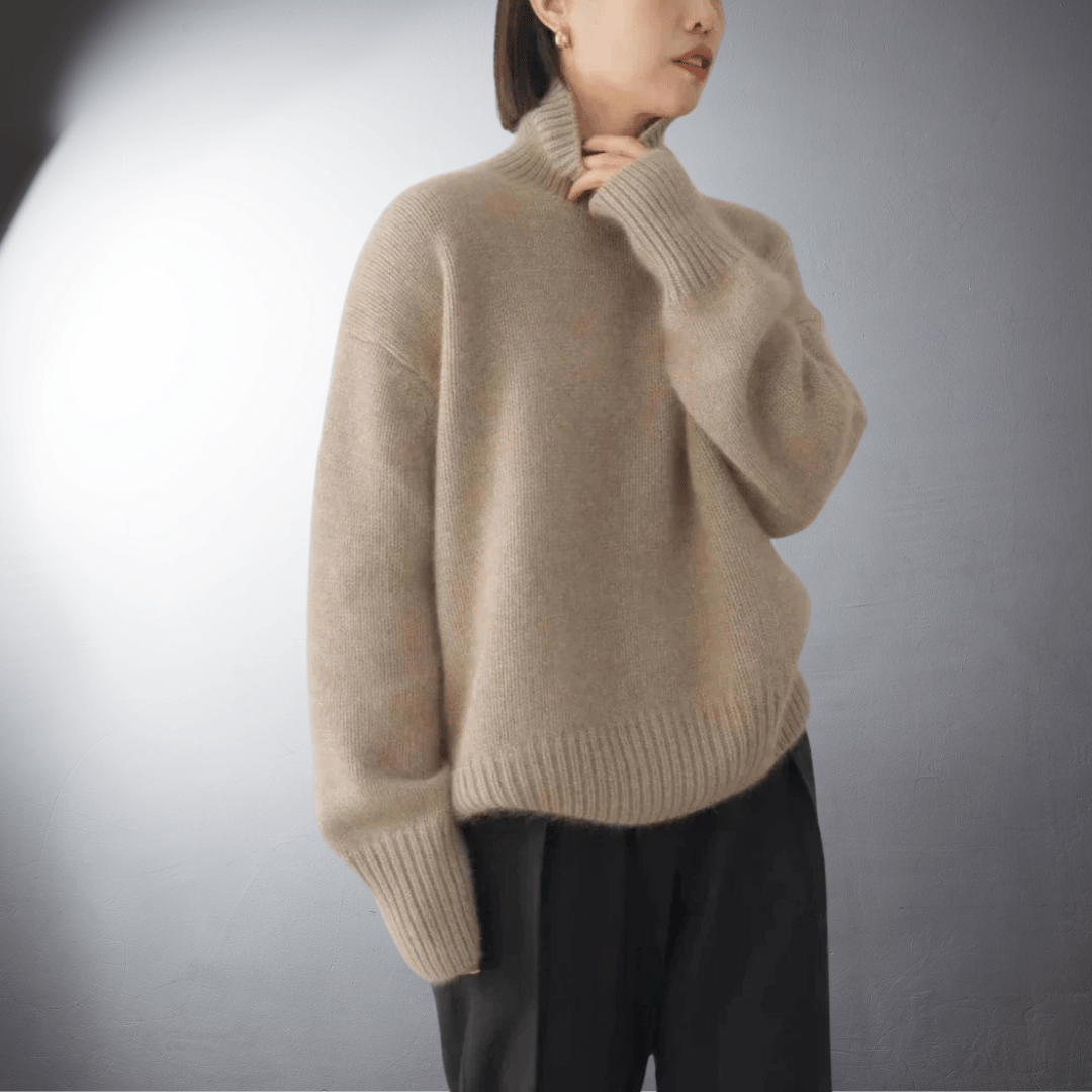 Adeline Turtleneck Knit Jumper – Fold-Over Roll Neck Long Sleeve Pullover