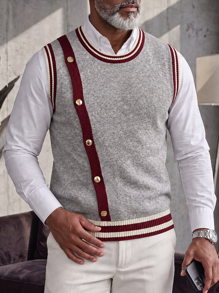 Alaric Old Money Contrast Trim Knit Vest Grey