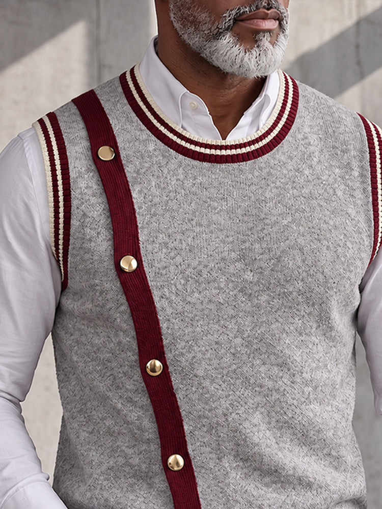 Alaric Old Money Contrast Trim Knit Vest Grey