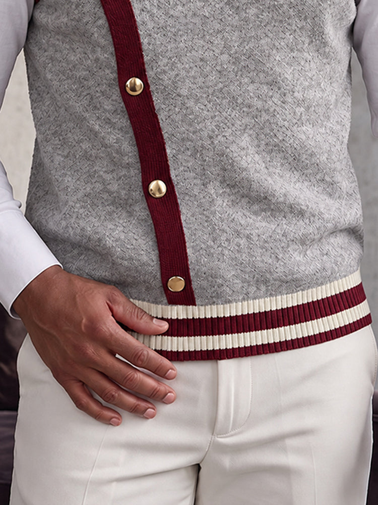 Alaric Old Money Contrast Trim Knit Vest Grey