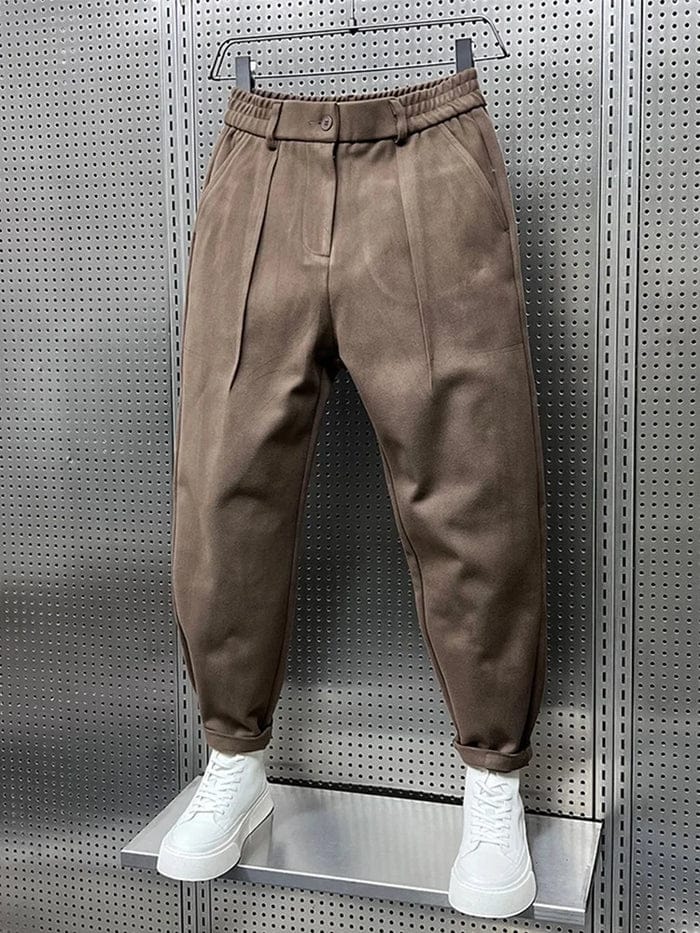 Alessio Pleated Tapered Trousers – High Waist Cropped Cuffed Hem