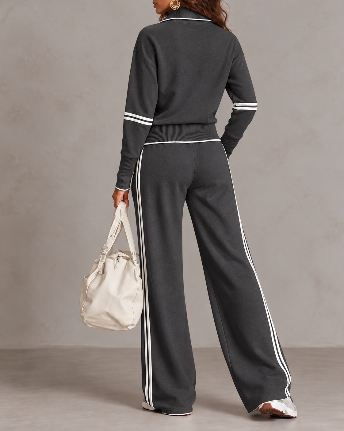 Amarante Half-Zip Stand Collar Lounge Set – Grey