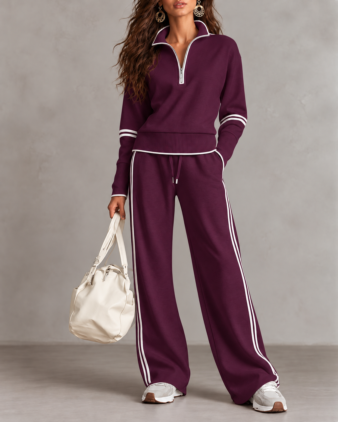 Amarante Half-Zip Stand Collar Lounge Set – Purple