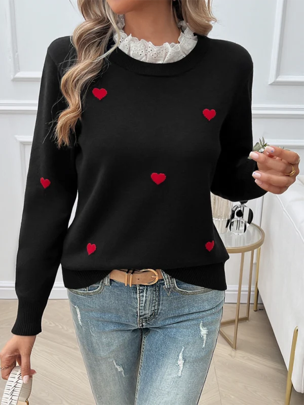 Ariane Heart Embellished Crew Neck Knit Jumper – Long Sleeve Casual Chic | Dorvelli