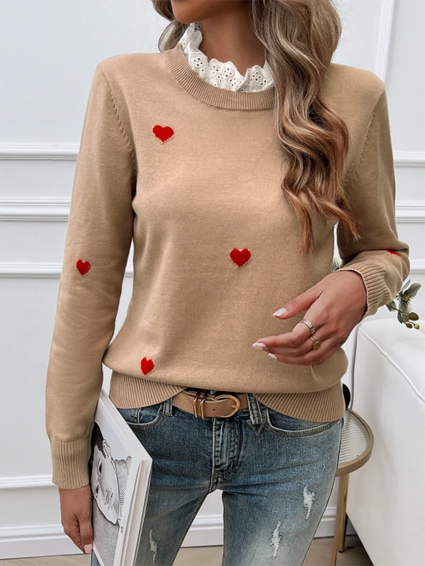 Ariane Heart Embellished Crew Neck Knit Jumper – Long Sleeve Casual Chic | Dorvelli
