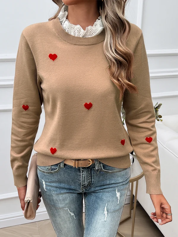 Ariane Heart Embellished Crew Neck Knit Jumper – Long Sleeve Casual Chic | Dorvelli
