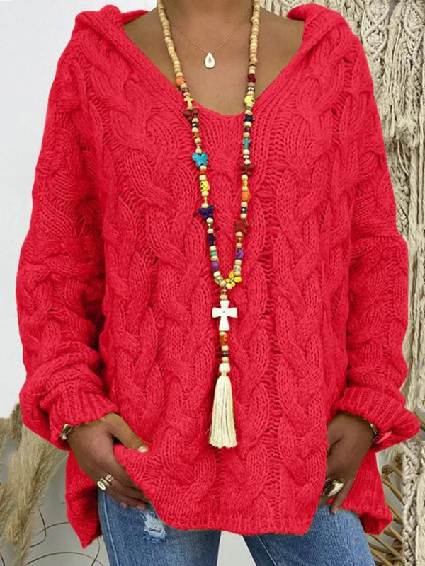 Ariane Knit Hooded Cable Jumper – Regular Fit Long Sleeves Autumn Winter | Dorvelli