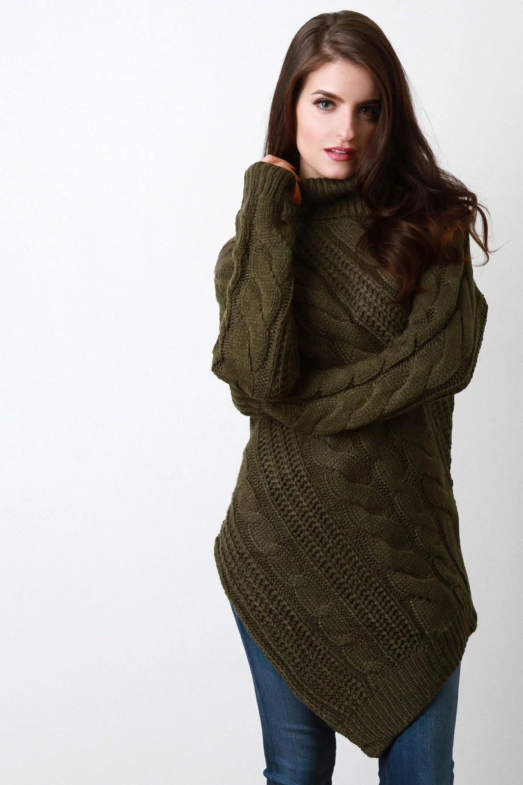 Astrid Knit Bias Cut Turtleneck Chunky Jumper – Regular Fit Long Sleeves | Dorvelli