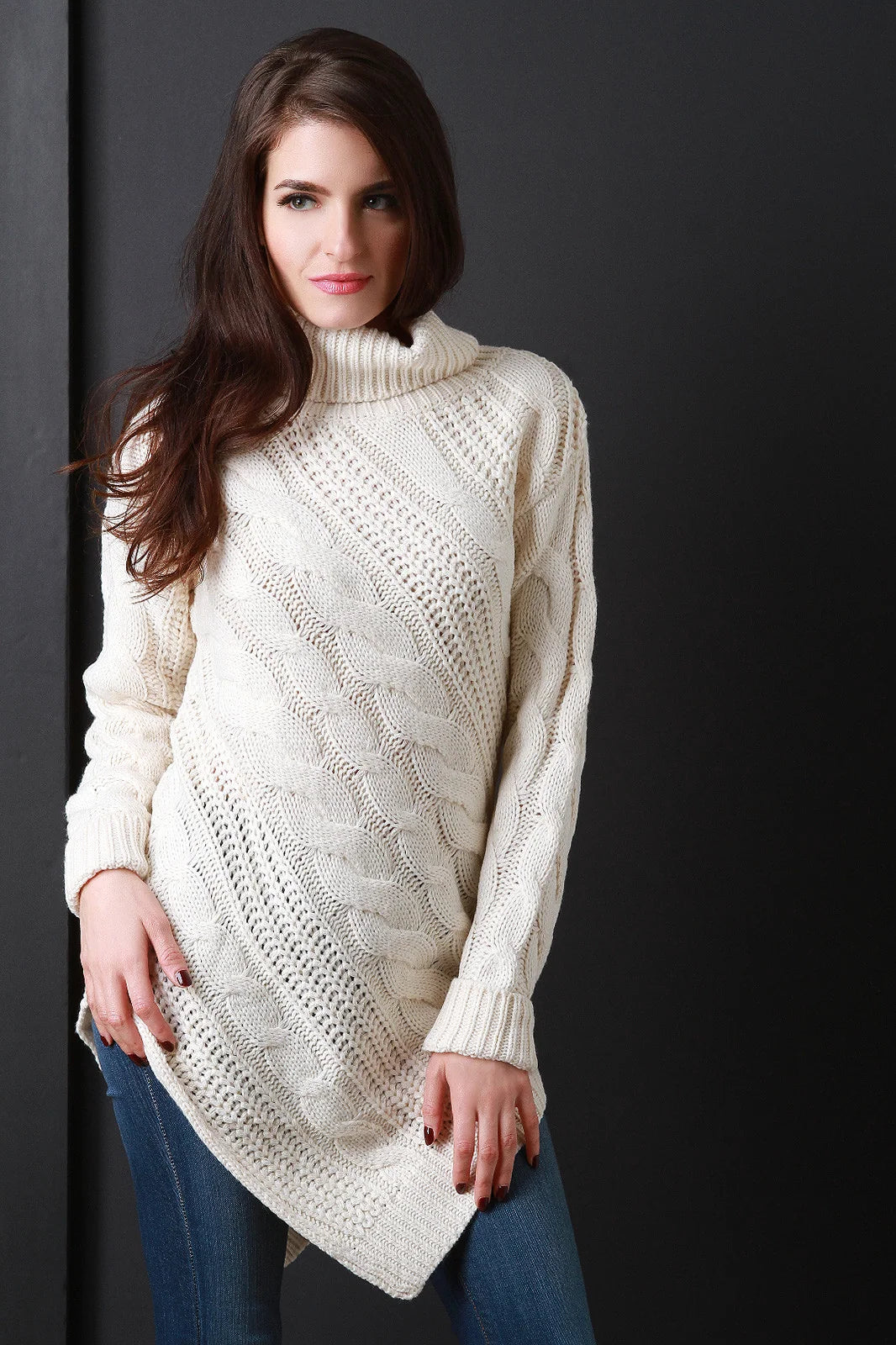 Astrid Knit Bias Cut Turtleneck Chunky Jumper – Regular Fit Long Sleeves | Dorvelli