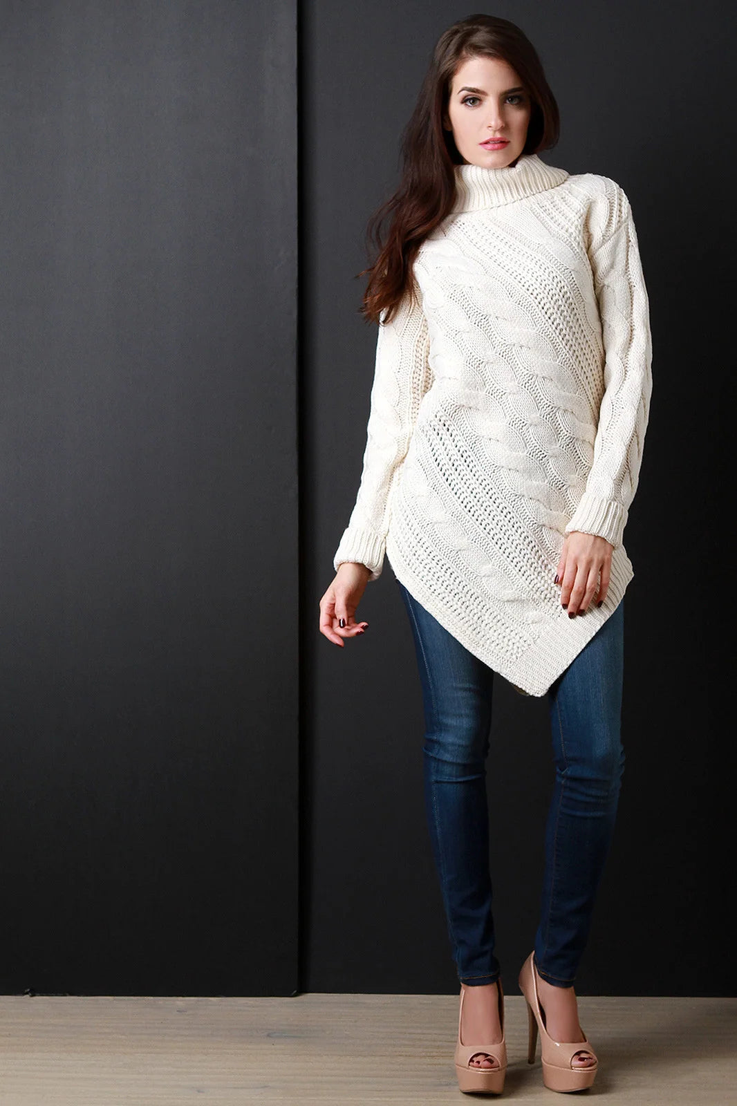 Astrid Knit Bias Cut Turtleneck Chunky Jumper – Regular Fit Long Sleeves | Dorvelli