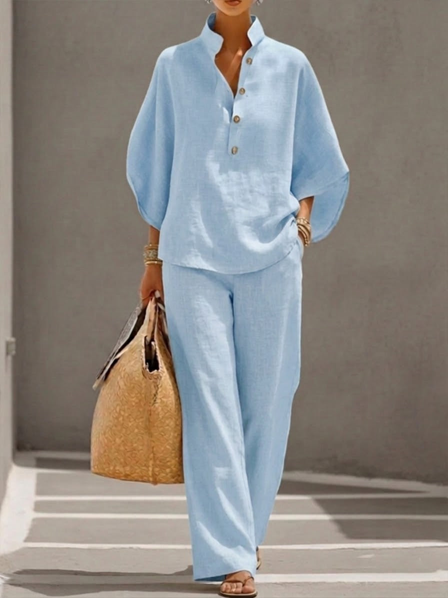 Aveline Stand Collar Co-Ord Set – Light Blue