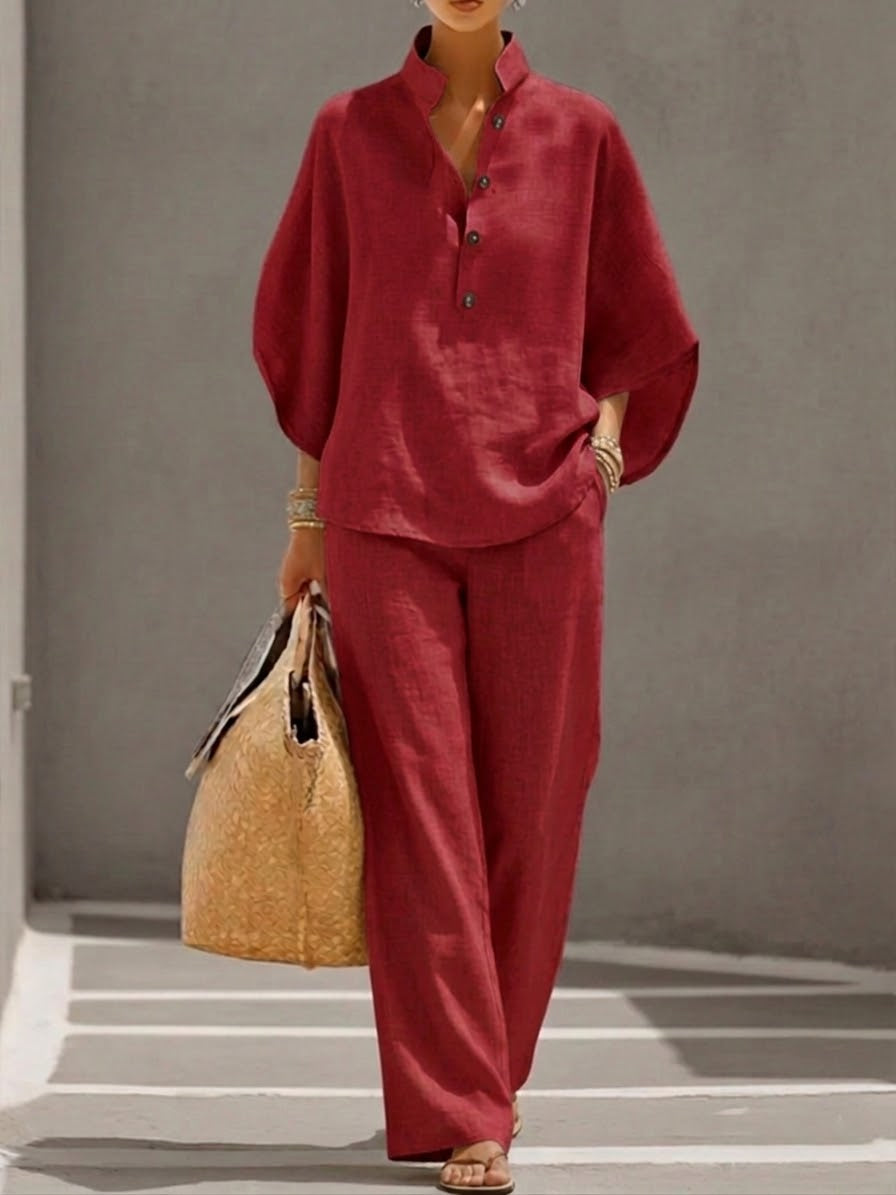 Aveline Stand Collar Co-Ord Set – Red