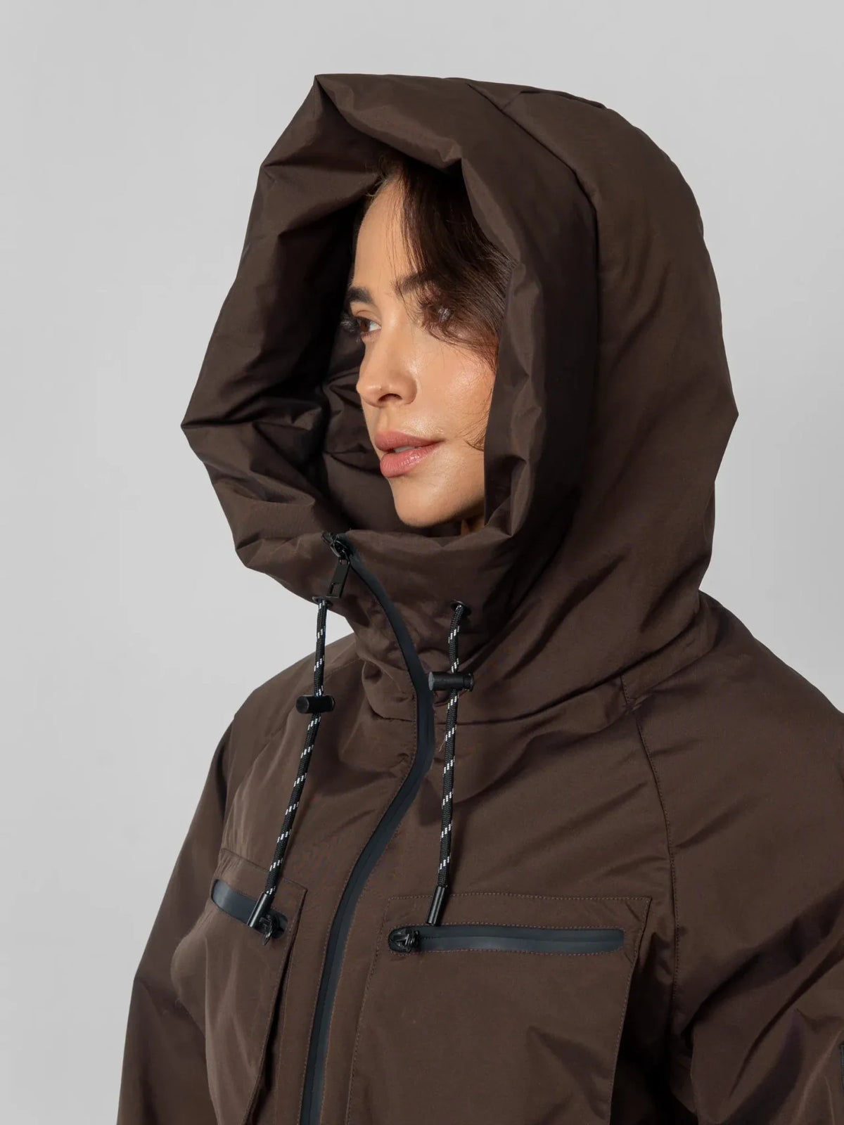 Avril Cropped Hooded Rain Jacket – Mocha Brown
