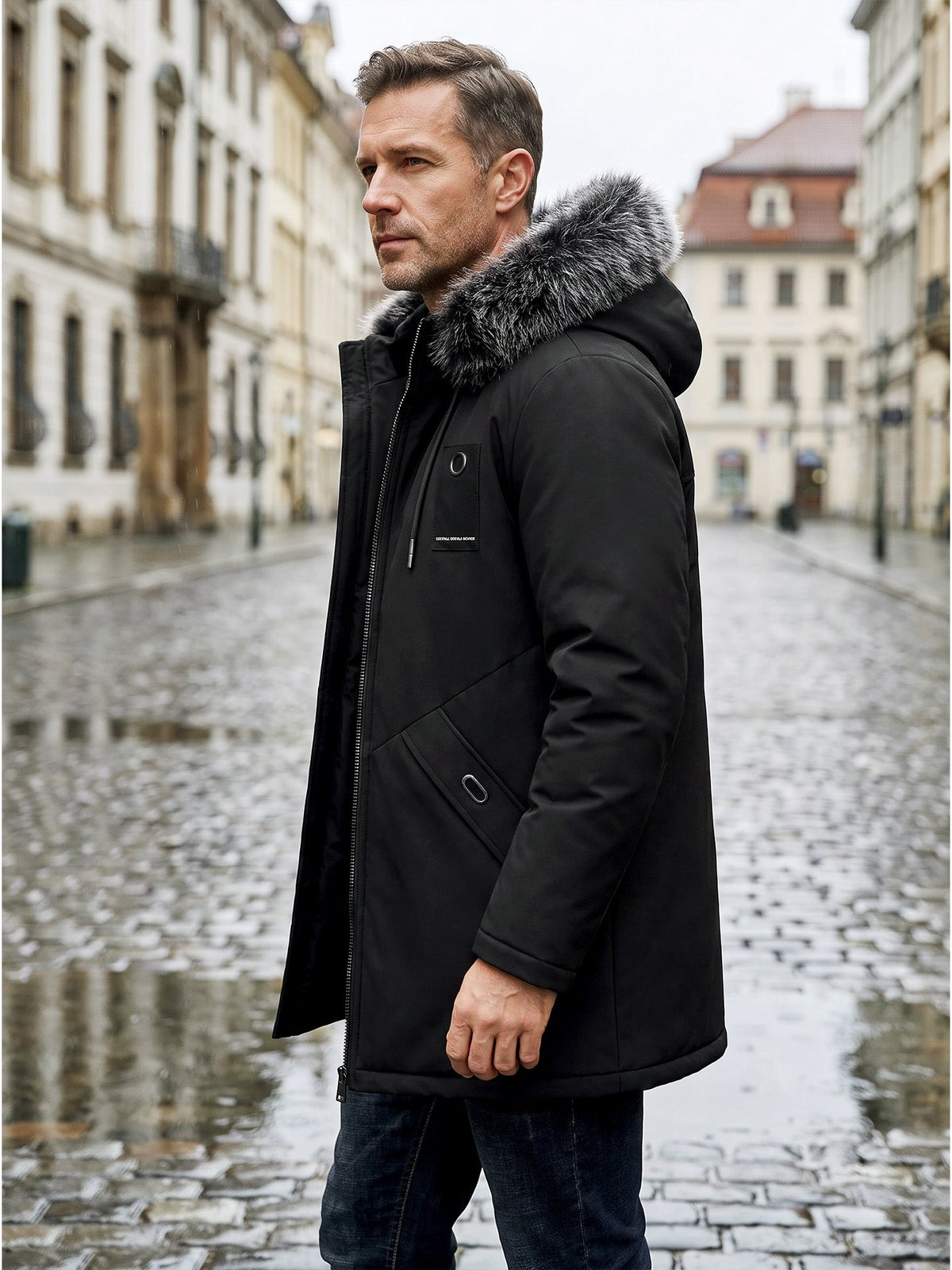 Bastian Hooded Padded Parka – Detachable Plush Hood Mid-Length Multi-Pocket
