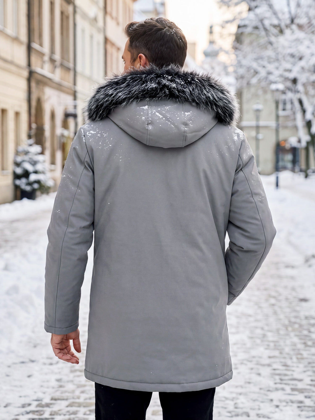Bastian Hooded Padded Parka – Detachable Plush Hood Mid-Length Multi-Pocket