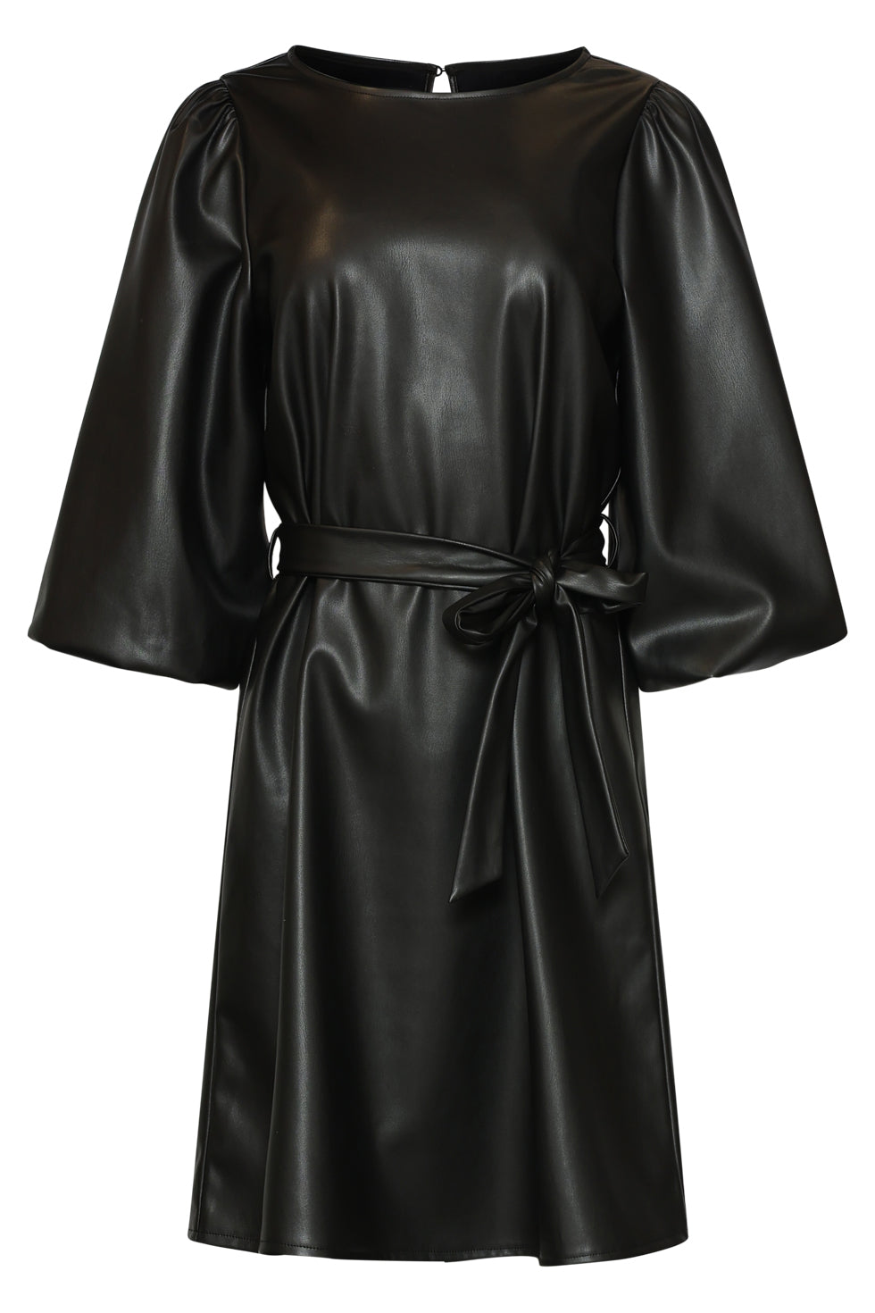 Brigitte Bow Belt Balloon Sleeve Dress - Black