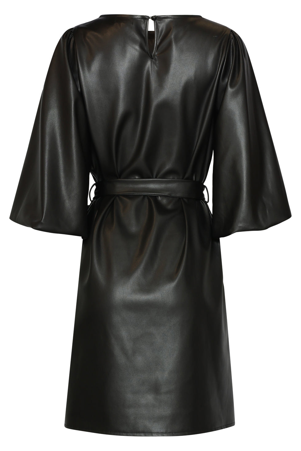 Brigitte Bow Belt Balloon Sleeve Dress - Black