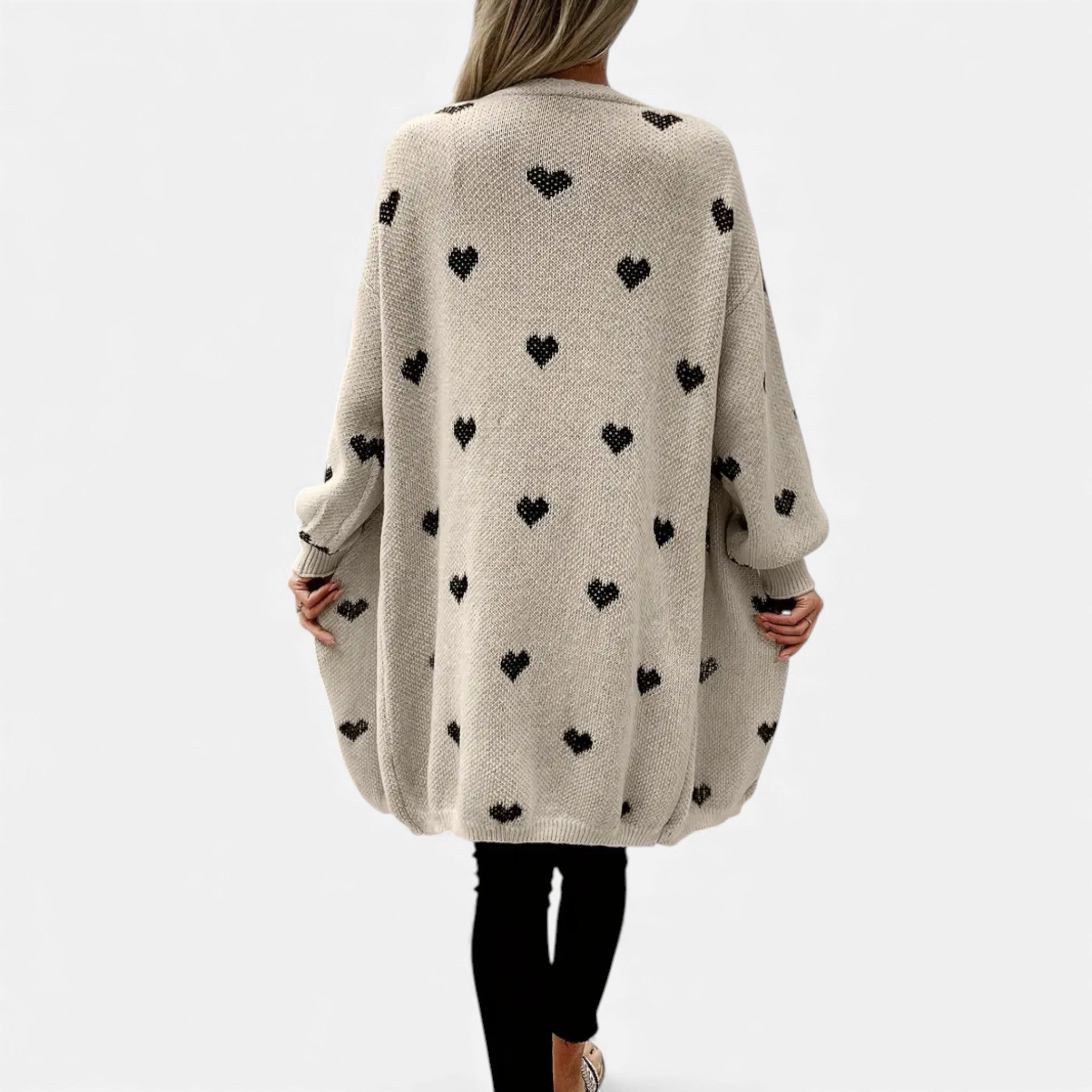 Dorvelli | Women’s V-Neck Knit Cardigan – Heart Pattern Elegance