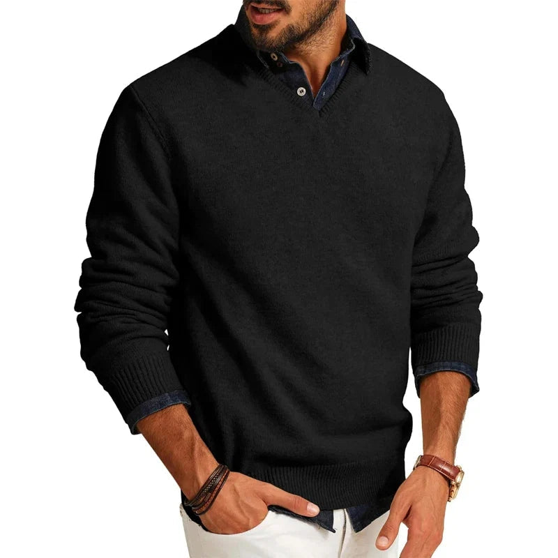 Calloway Textured V-Neck Jumper – Men's Slim Fit Knit Pullover Sweater