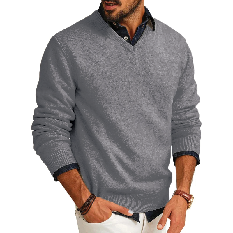 Calloway Textured V-Neck Jumper – Men's Slim Fit Knit Pullover Sweater