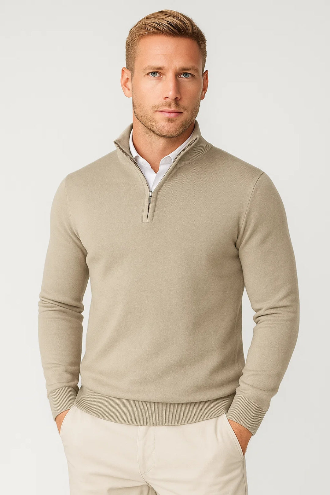 Caspian Half-Zip Funnel Neck Jumper – Men's Fine Knit Pullover Sweater