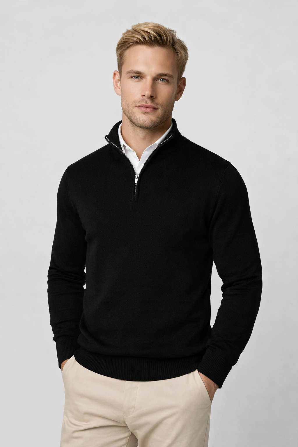 Caspian Half-Zip Funnel Neck Jumper – Men's Fine Knit Pullover Sweater