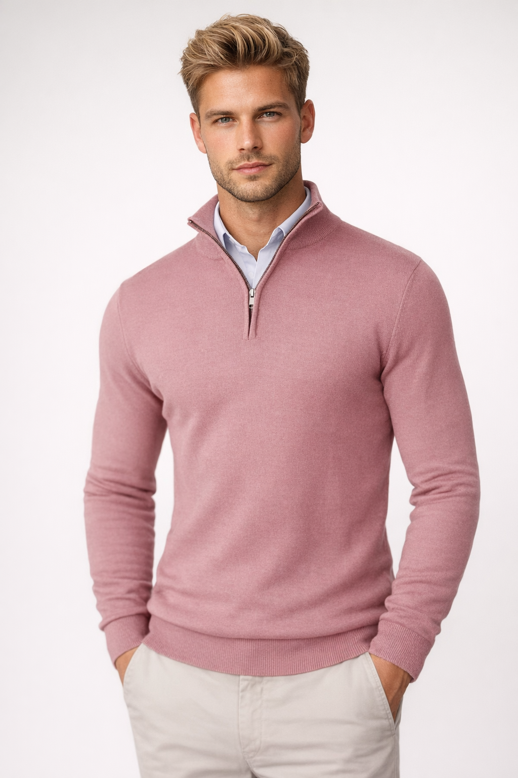 Caspian Half-Zip Funnel Neck Jumper – Men's Fine Knit Pullover Sweater