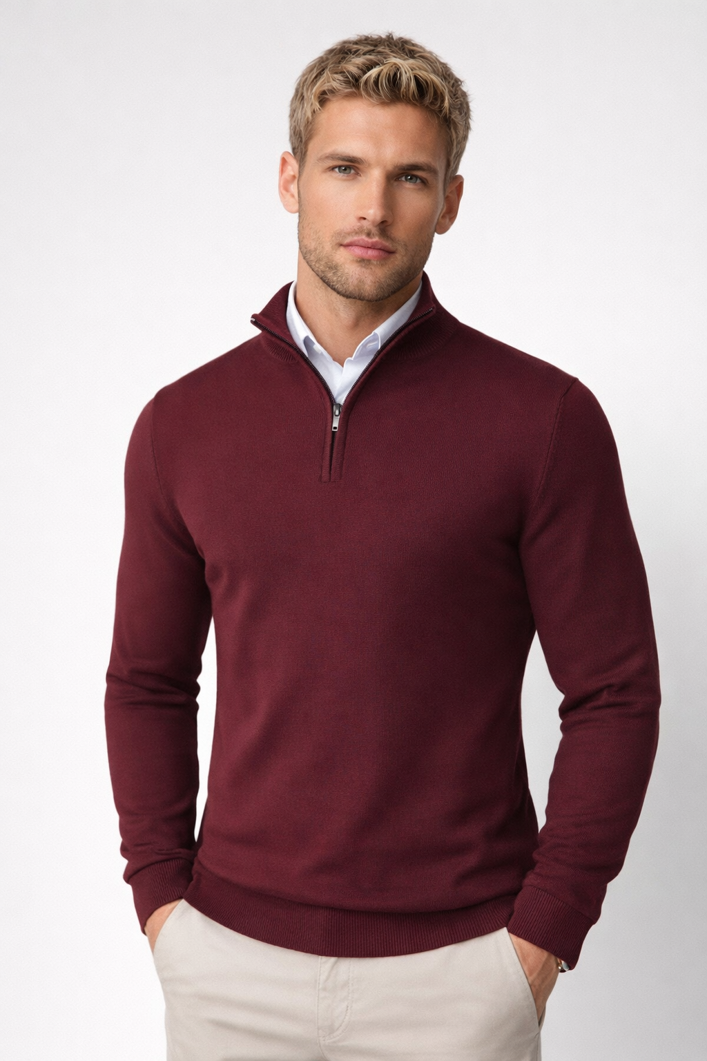 Caspian Half-Zip Funnel Neck Jumper – Men's Fine Knit Pullover Sweater