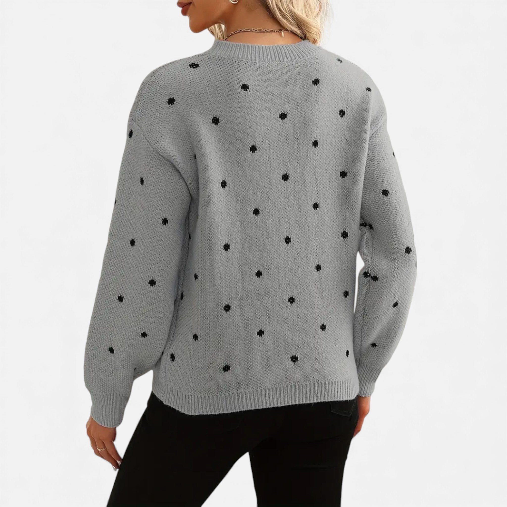 Dorvelli | Women’s Sweater – Polka-Dot Crew-Neck Elegance