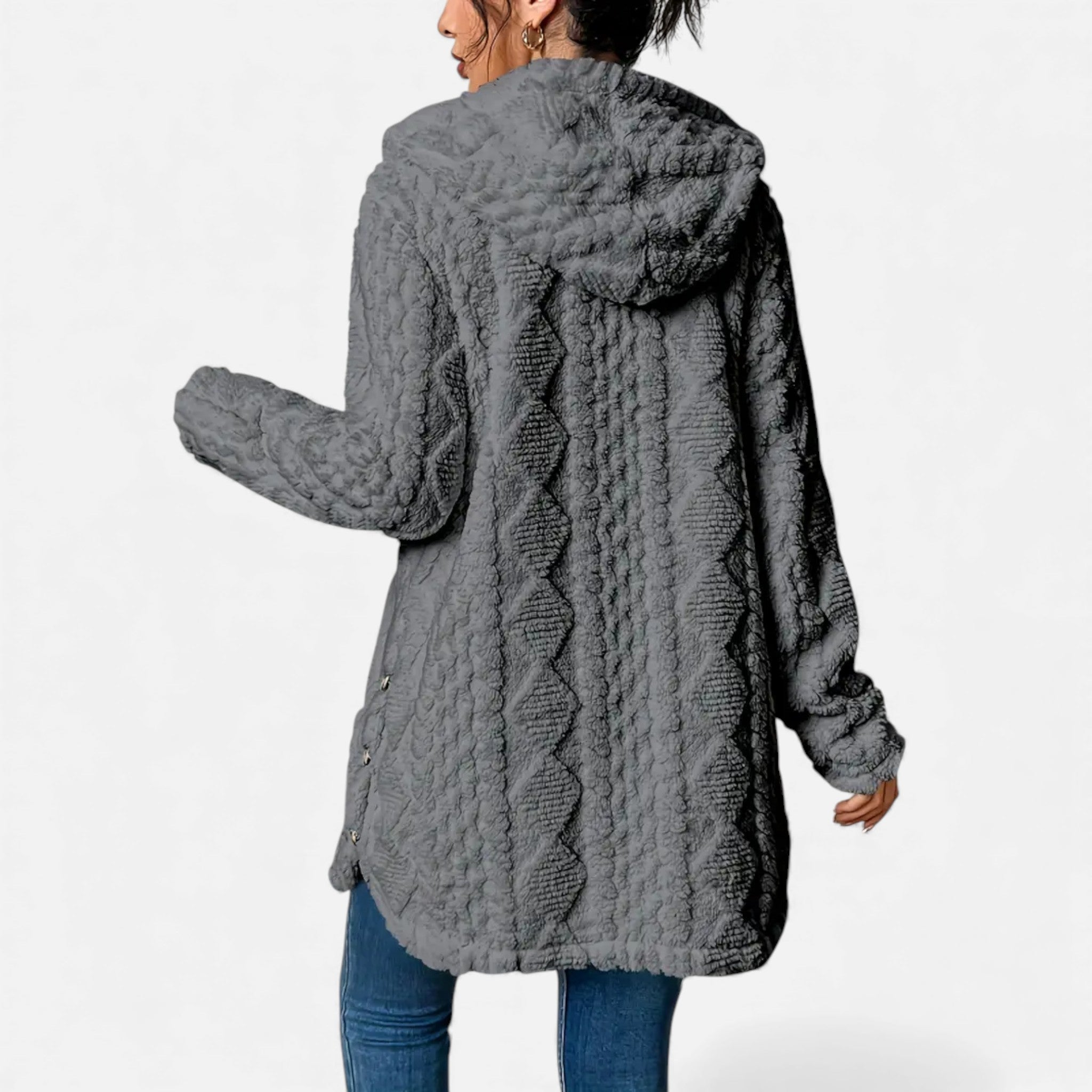 Dorvelli | Women’s Jacquard Plush Hooded Cardigan – Winter Warm Elegance