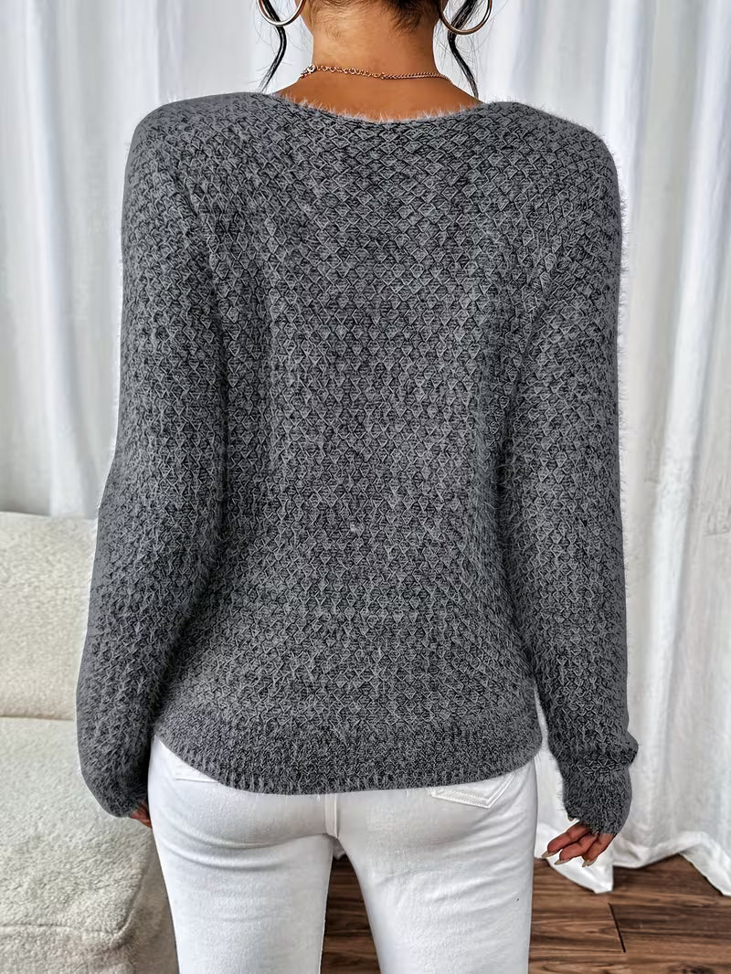 Celestine Oversized V-Neck Knit Jumper – Relaxed Fit Long Sleeve Pullover