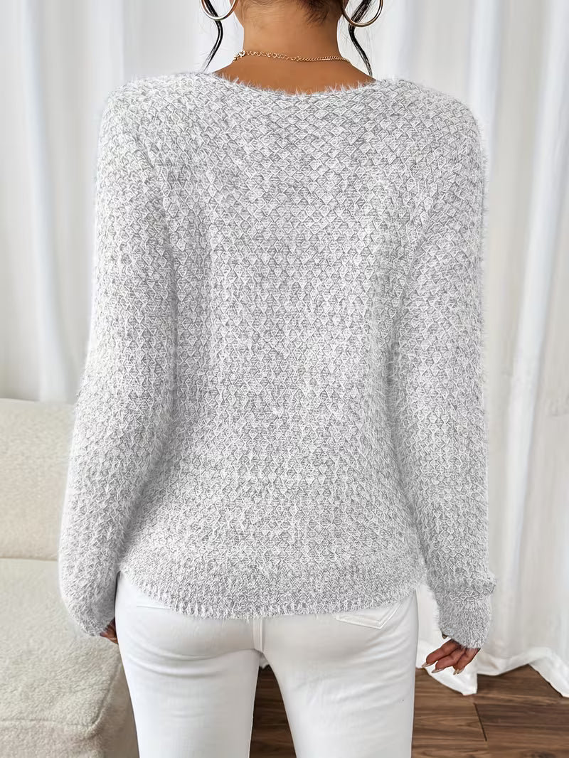 Celestine Oversized V-Neck Knit Jumper – Relaxed Fit Long Sleeve Pullover