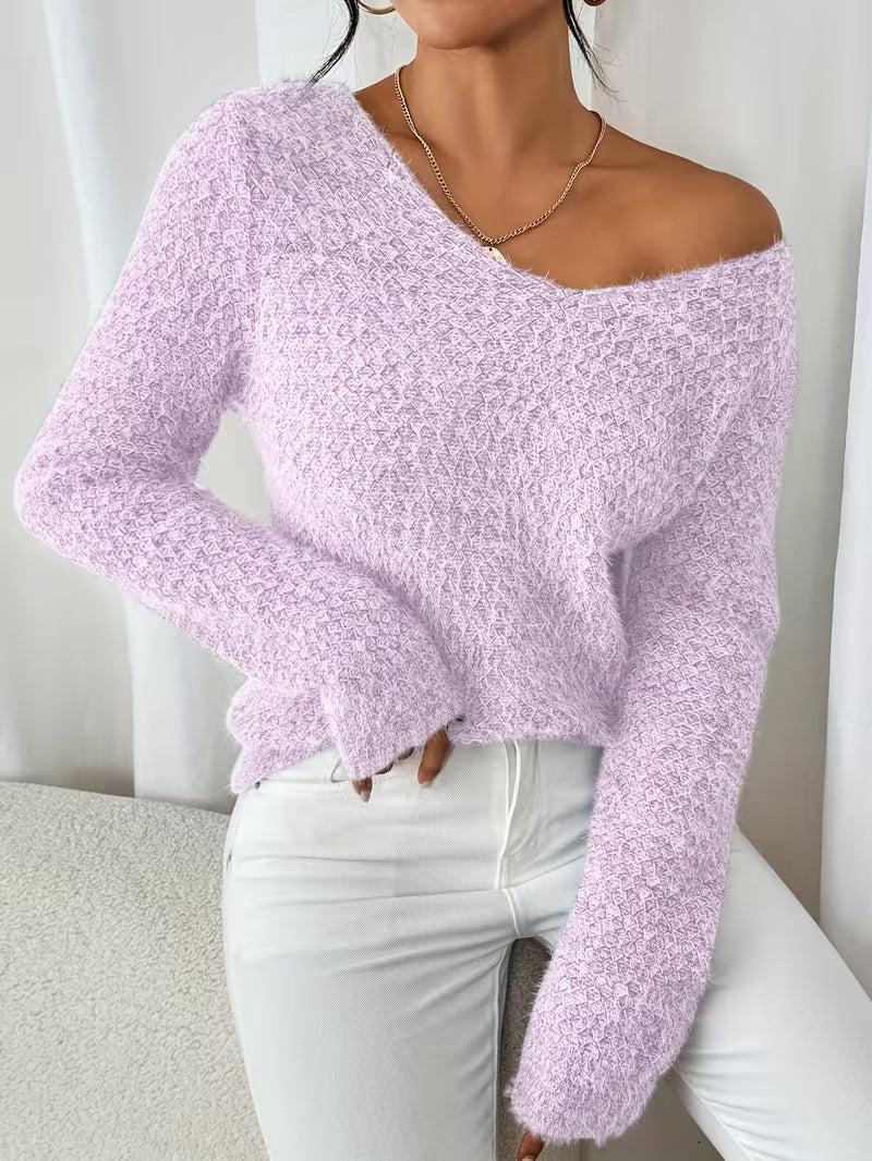 Celestine Oversized V-Neck Knit Jumper – Relaxed Fit Long Sleeve Pullover