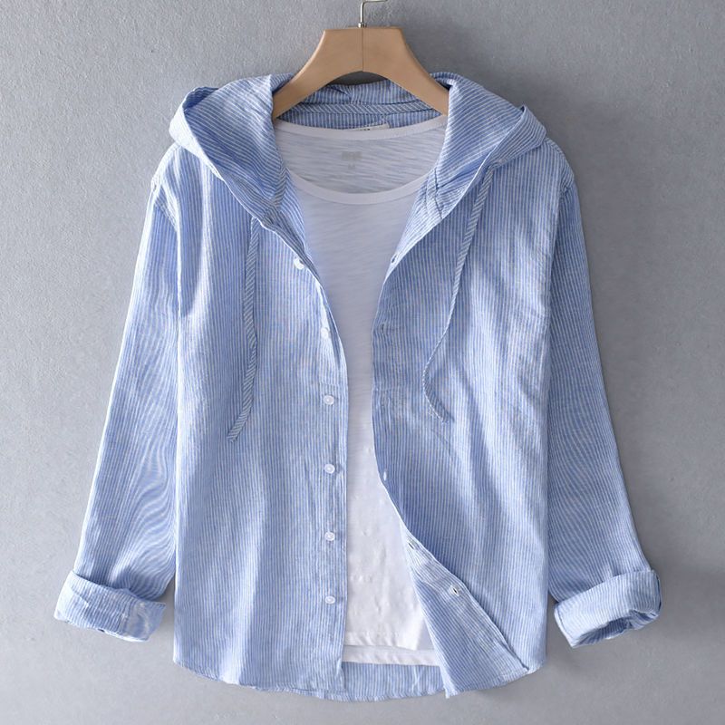 Clemence Hooded Button-Up Shirt – Blue