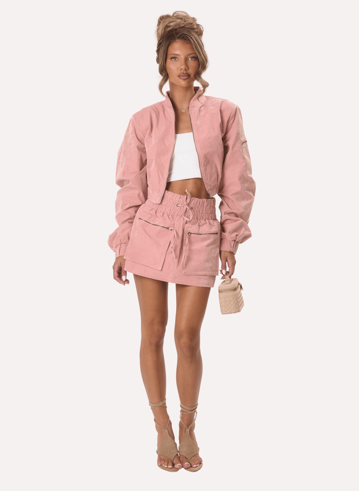 Coralie Cropped Bomber Jacket – Dusty Pink