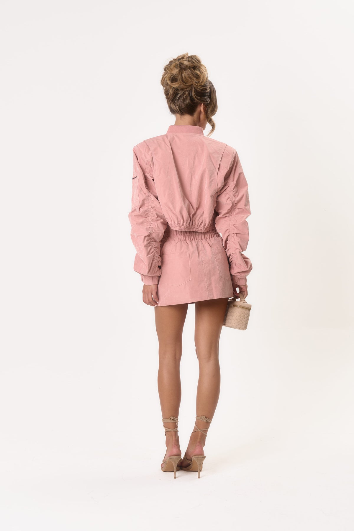 Coralie Cropped Bomber Jacket – Dusty Pink