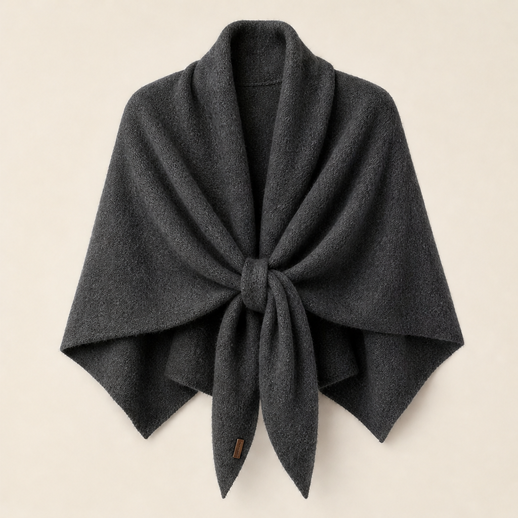 Cordelia Triangle Wrap Shawl – Tie-Front Knitted Scarf – Charcoal