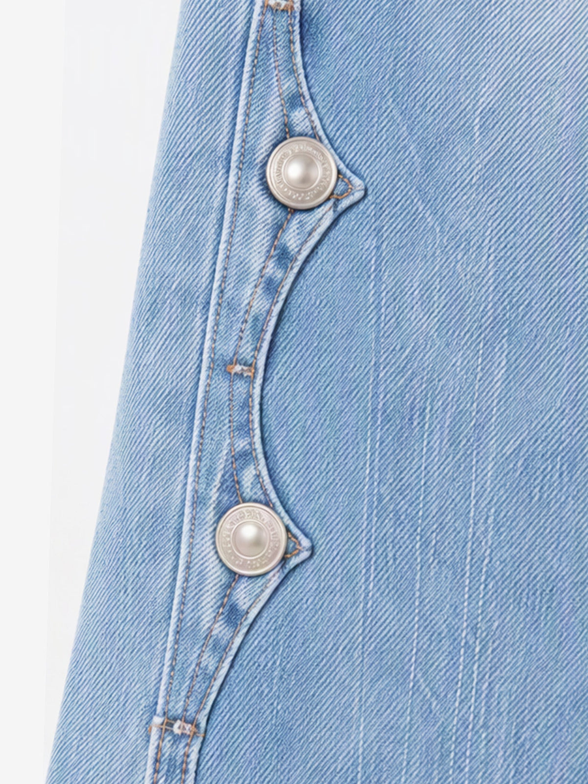 Cosima High Waist Flare Jeans – Scalloped Button Side Raw Hem - Light Blue