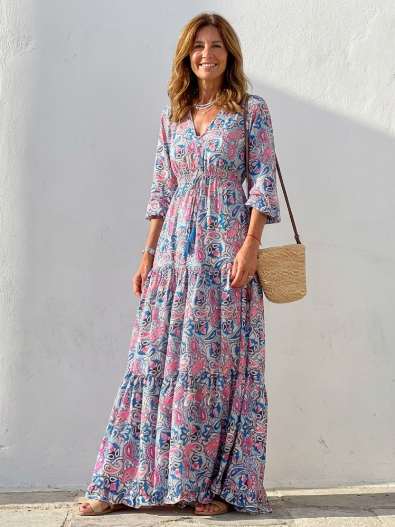 Dorvelli | Women's Maxi Dress – Long Sleeve Neck Bohemian
