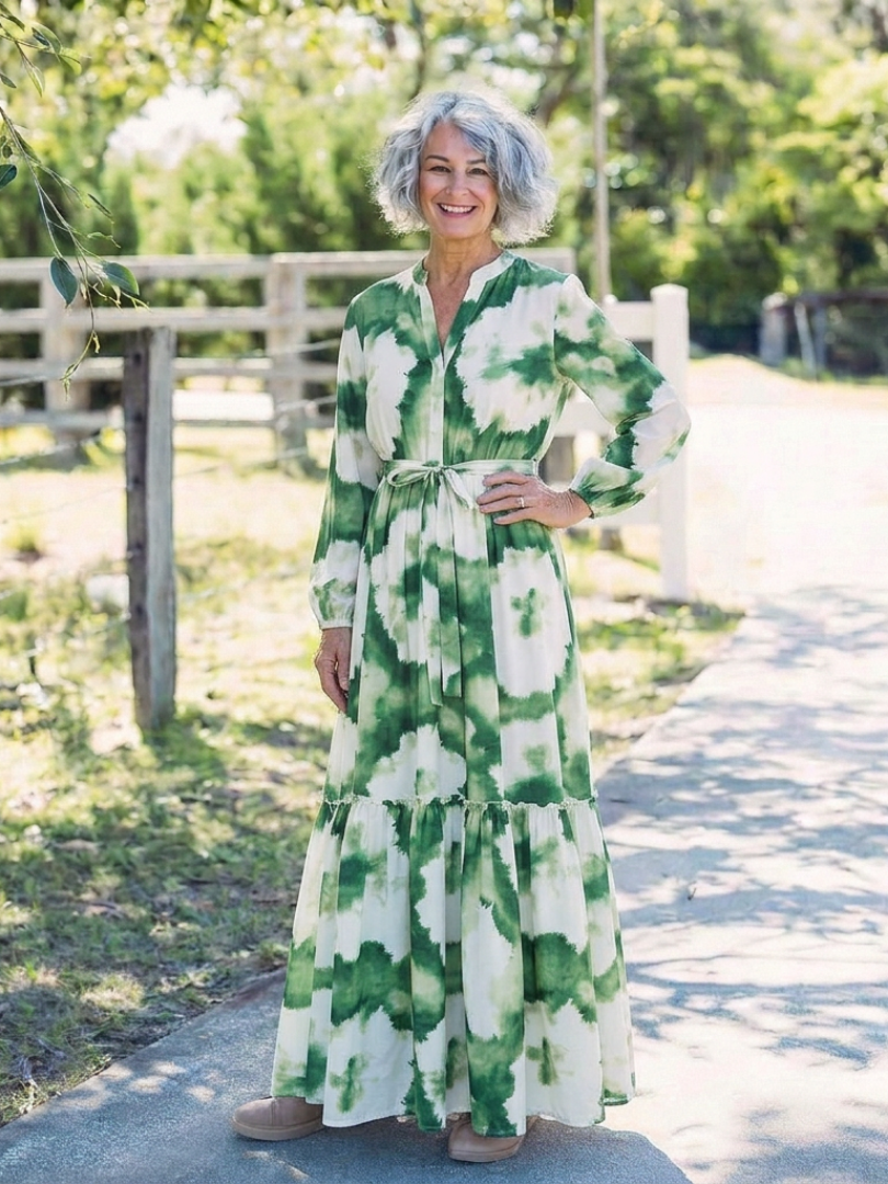 Dorvelli | Women's Maxi Dress – Long Sleeve Tie Waist